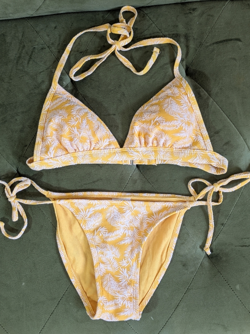 Vacation Swimsuit Bikini Yellow Palm Xhileration Cheeky Size Small/Xs Bottom